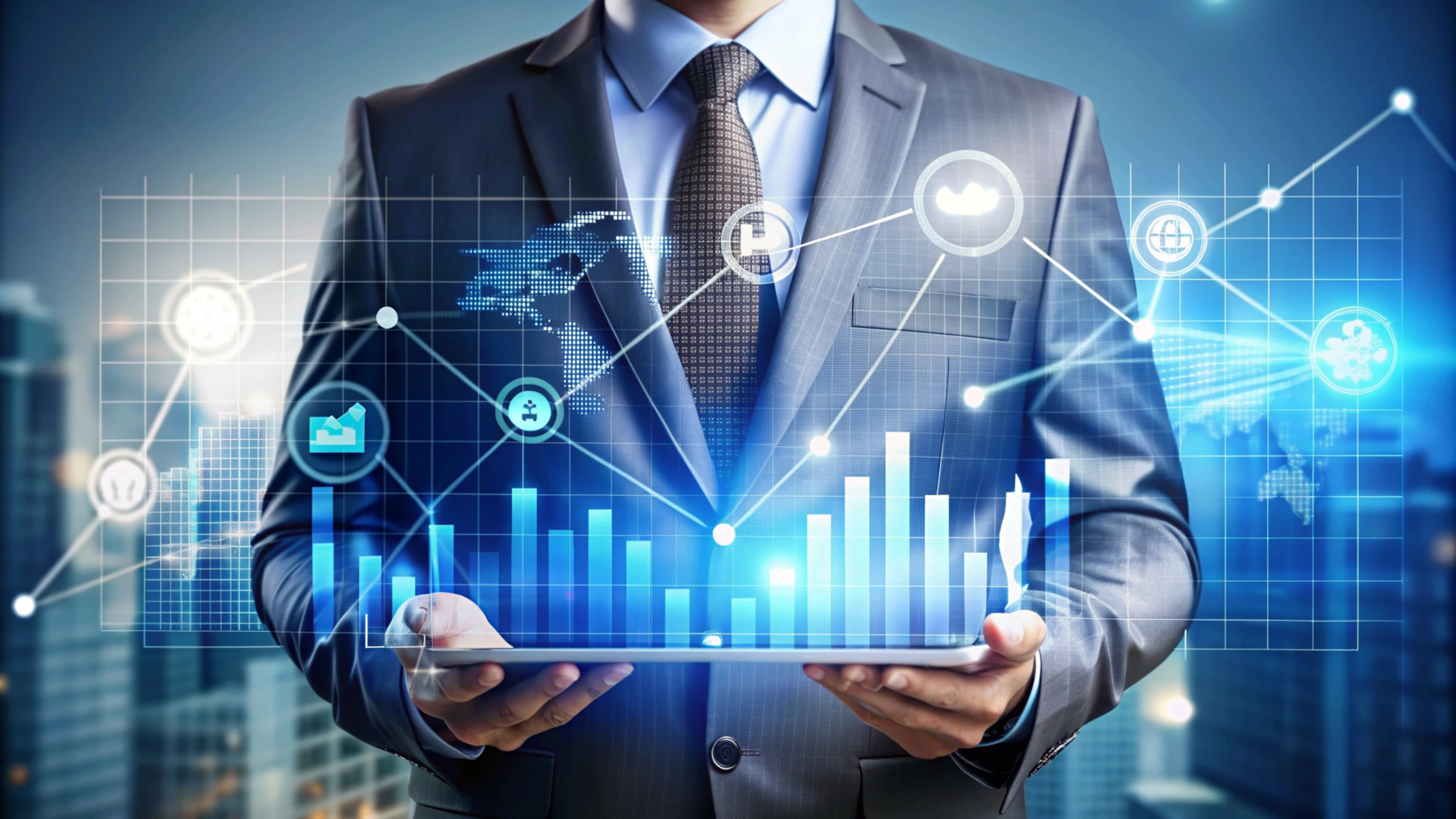 Business professional analyzing data charts